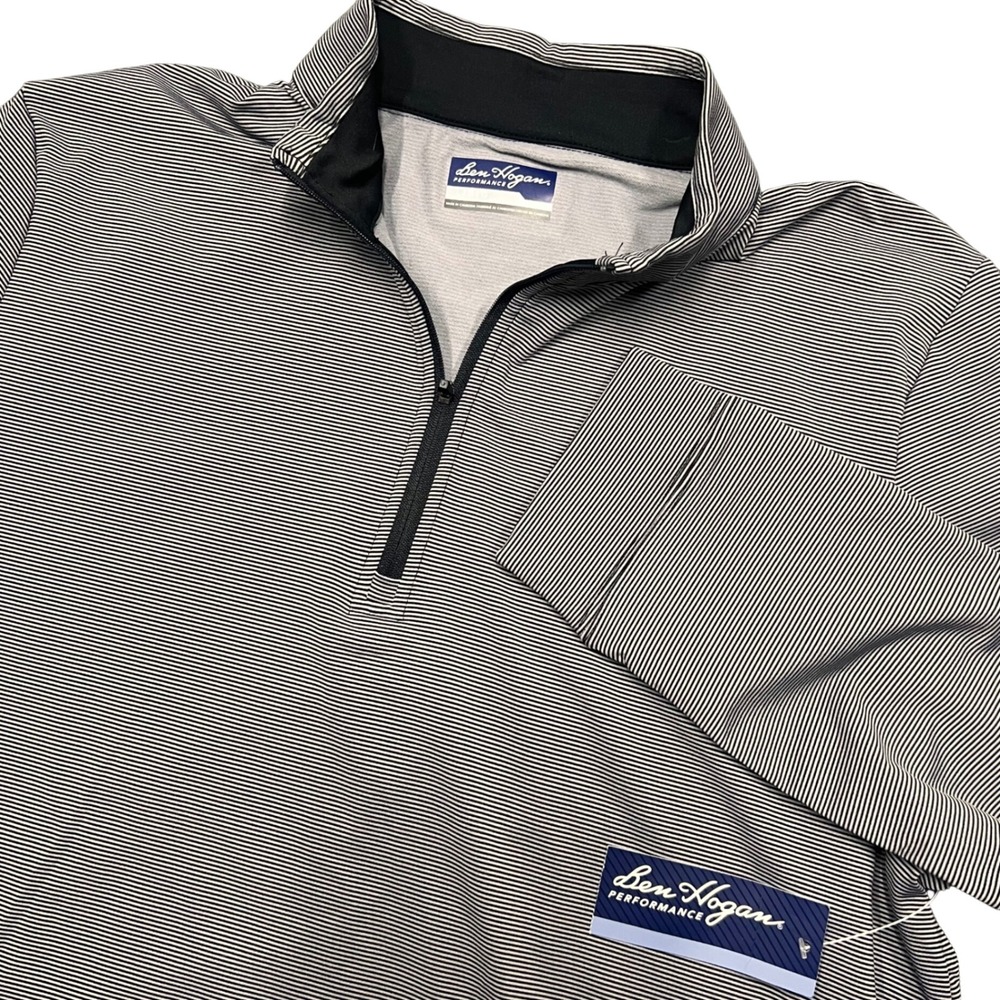 Ben Hogan Golf Performance Mens 1/4 Zip Pullover Caviar Micro Stripe Large New